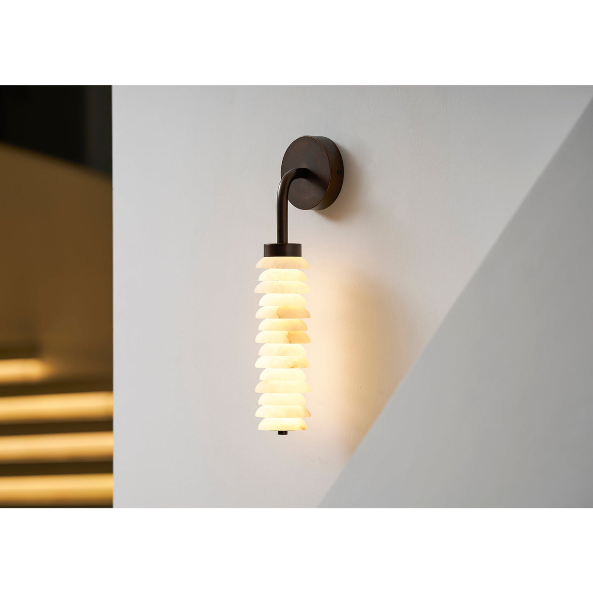 Helix Alabaster Wall Sconce in Bronze with Warm LED Light