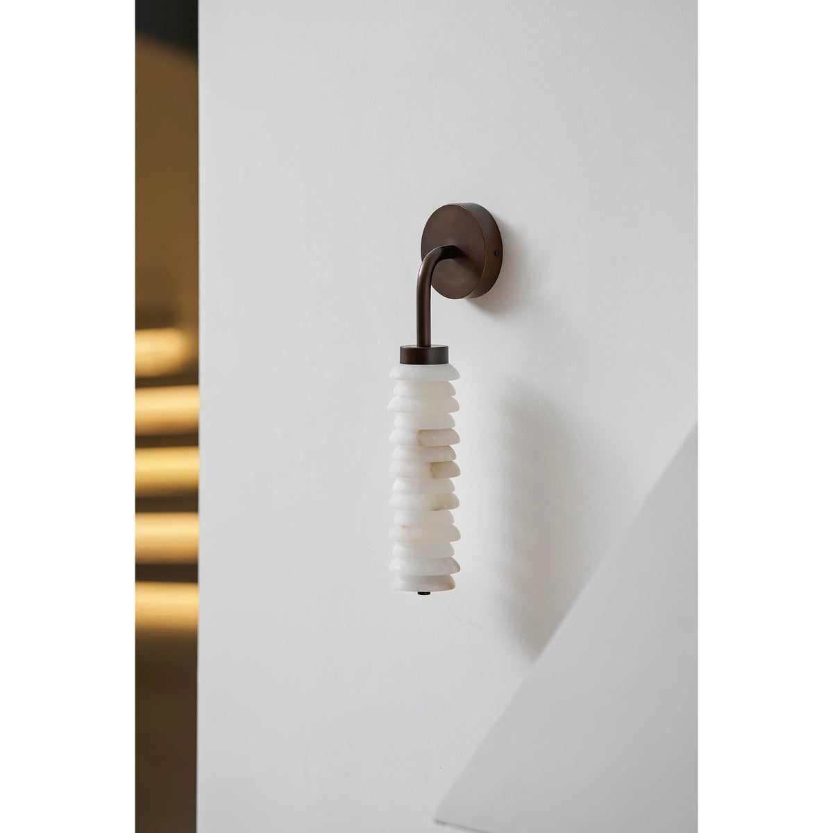 Helix Alabaster Wall Sconce in Bronze with Warm LED Light