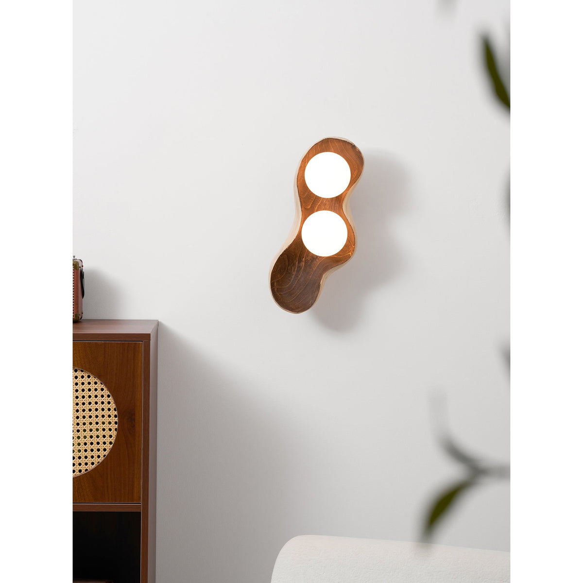 Dualis Rootlight Wall Sconce – Sculptural Walnut Wood & Opal Glass