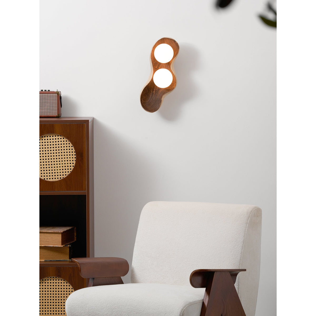 Dualis Rootlight Wall Sconce – Sculptural Walnut Wood & Opal Glass