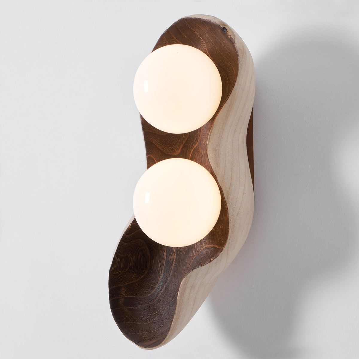 Dualis Rootlight Wall Sconce – Sculptural Walnut Wood & Opal Glass
