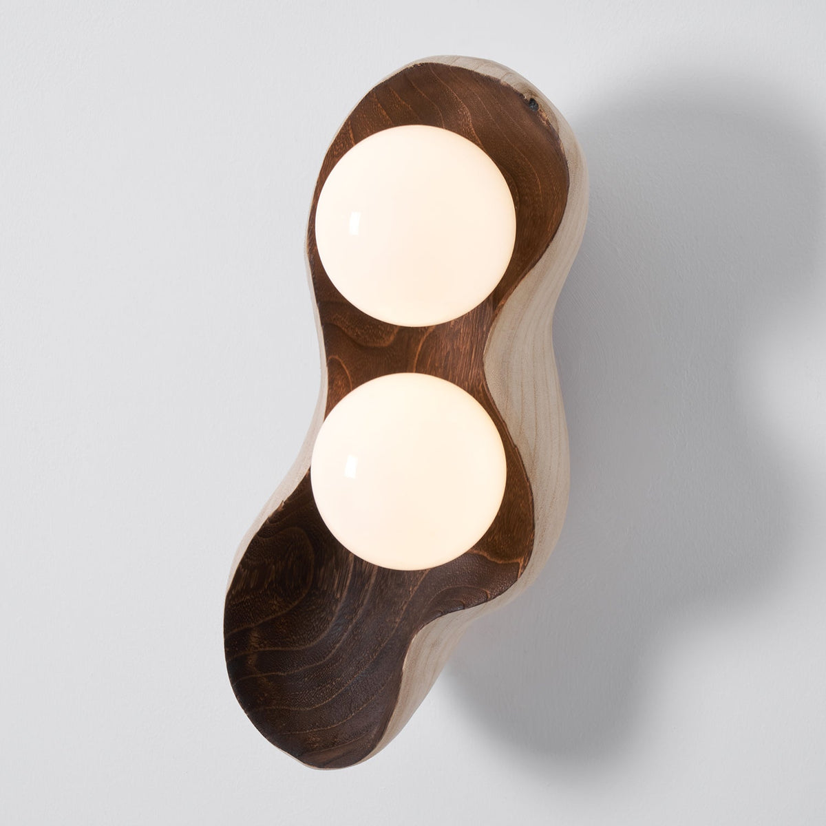 Dualis Rootlight Wall Sconce – Sculptural Walnut Wood & Opal Glass