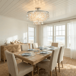Pearl Shell Semi Flush Mount Ceiling Light, Layered Natural Shell Discs, Chrome Finish, 23.6"
