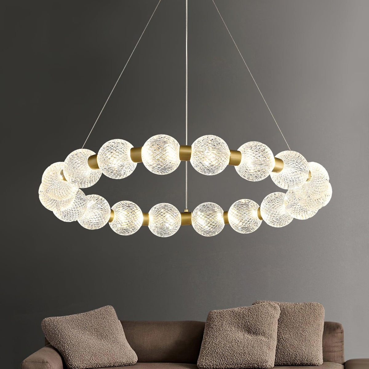 Pearl Brass Ring Chandelier – Modern Flush Mount Ceiling Light