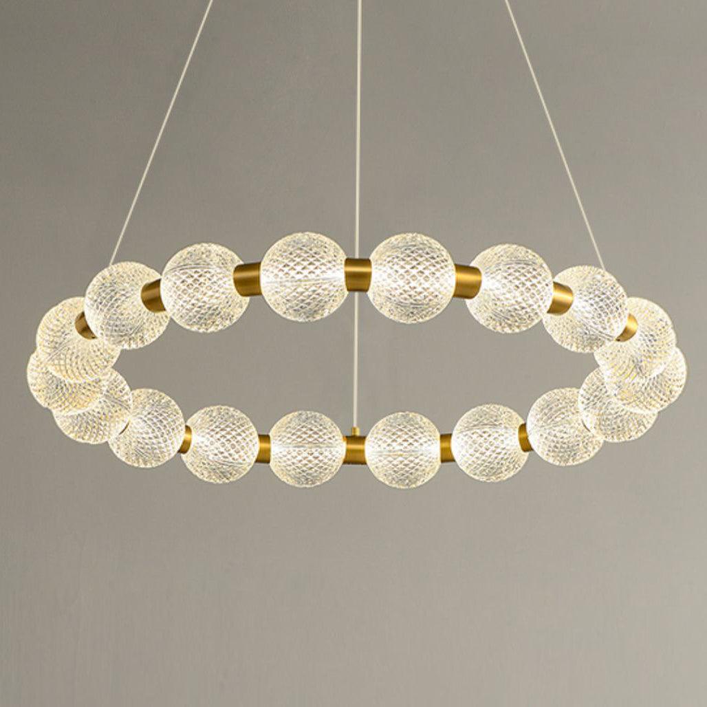 Pearl Brass Ring Chandelier – Modern Flush Mount Ceiling Light