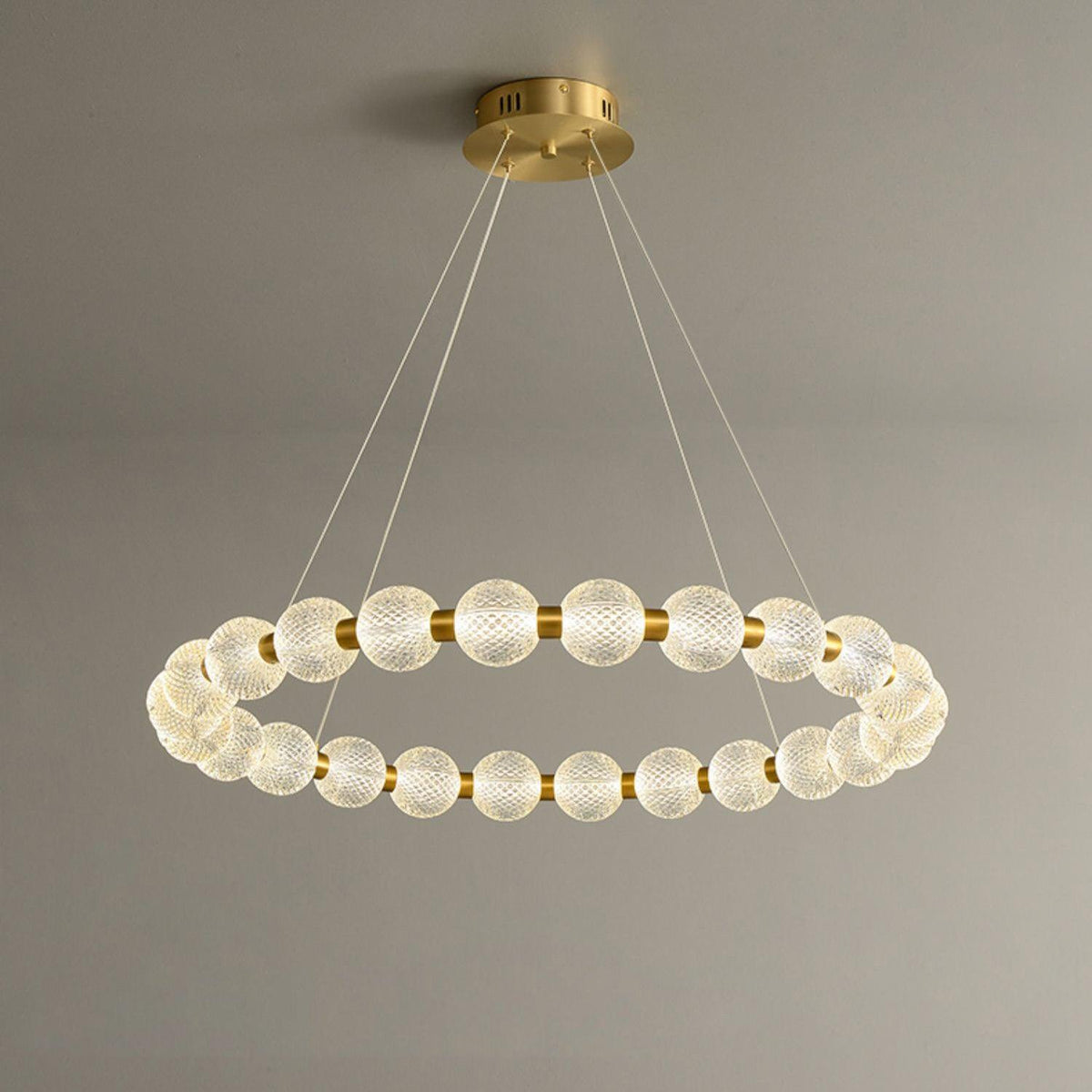 Pearl Brass Ring Chandelier – Modern Flush Mount Ceiling Light