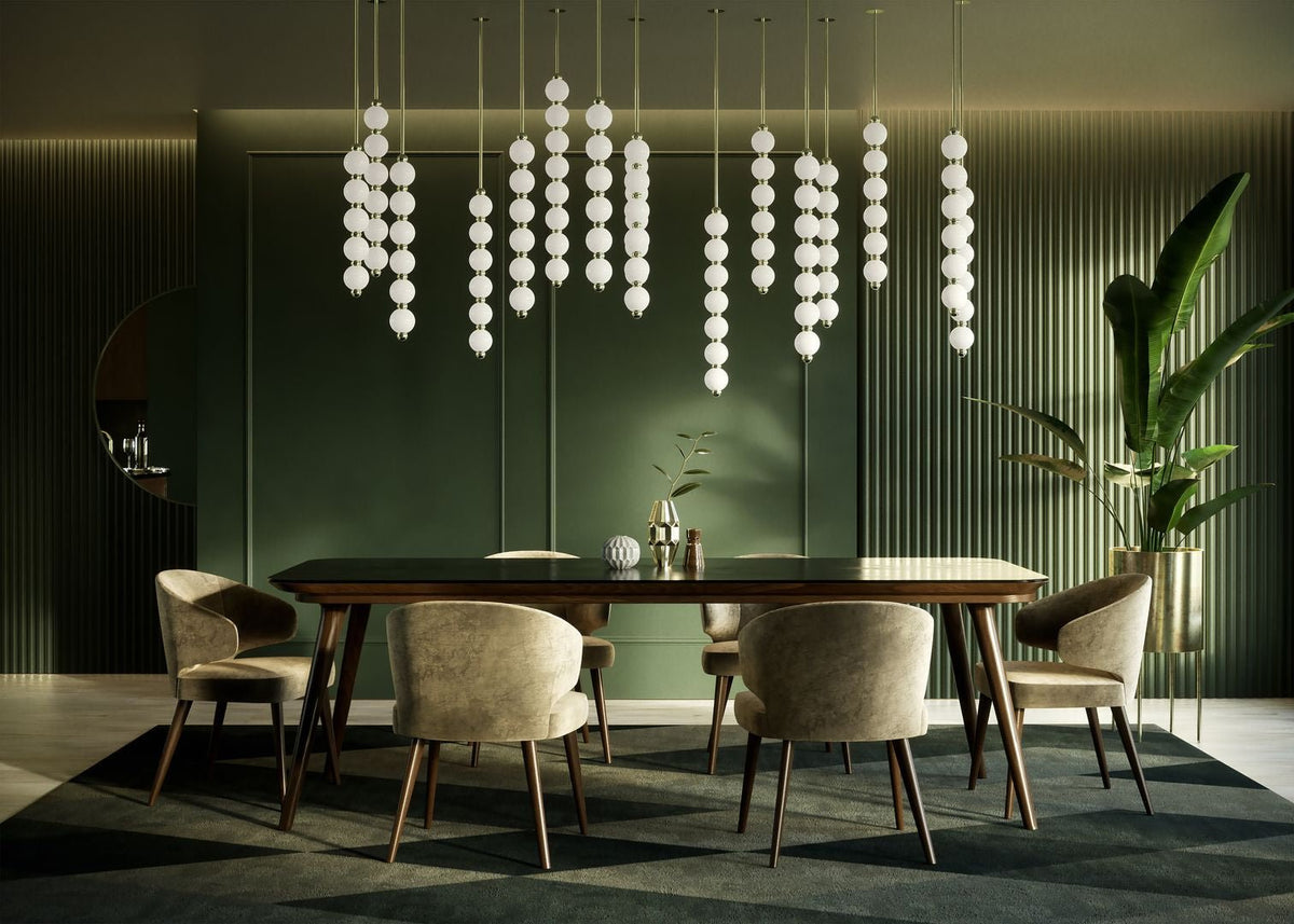 Pearl Drop Modern Glass Chandelier for Dining Room and Living Room