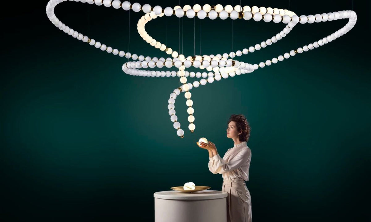 Pearl Drop Modern Glass Chandelier for Dining Room and Living Room