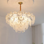 Pearl Glass Shell Chandelier – Modern Copper & Glass Pendant Light for Dining Room and Living Room