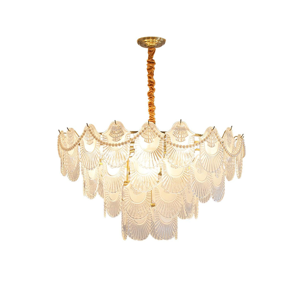 Pearl Glass Shell Chandelier – Modern Copper & Glass Pendant Light for Dining Room and Living Room