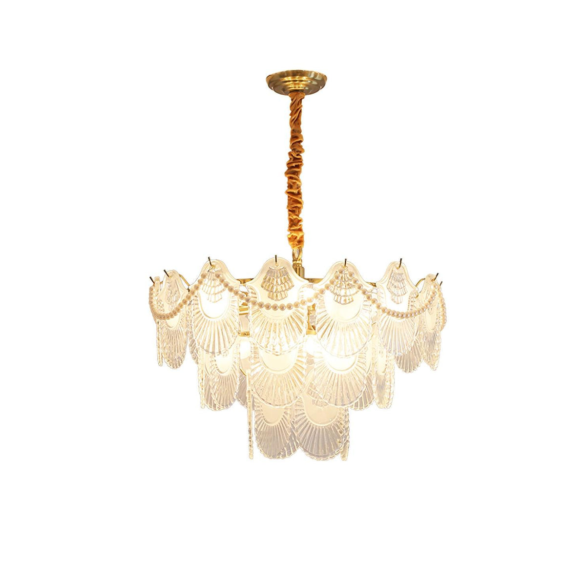 Pearl Glass Shell Chandelier – Modern Copper & Glass Pendant Light for Dining Room and Living Room