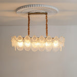 Pearl Glass Shell Chandelier – Modern Copper & Glass Pendant Light for Dining Room and Living Room
