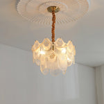 Pearl Glass Shell Chandelier – Modern Copper & Glass Pendant Light for Dining Room and Living Room