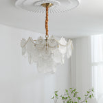 Pearl Glass Shell Chandelier – Modern Copper & Glass Pendant Light for Dining Room and Living Room