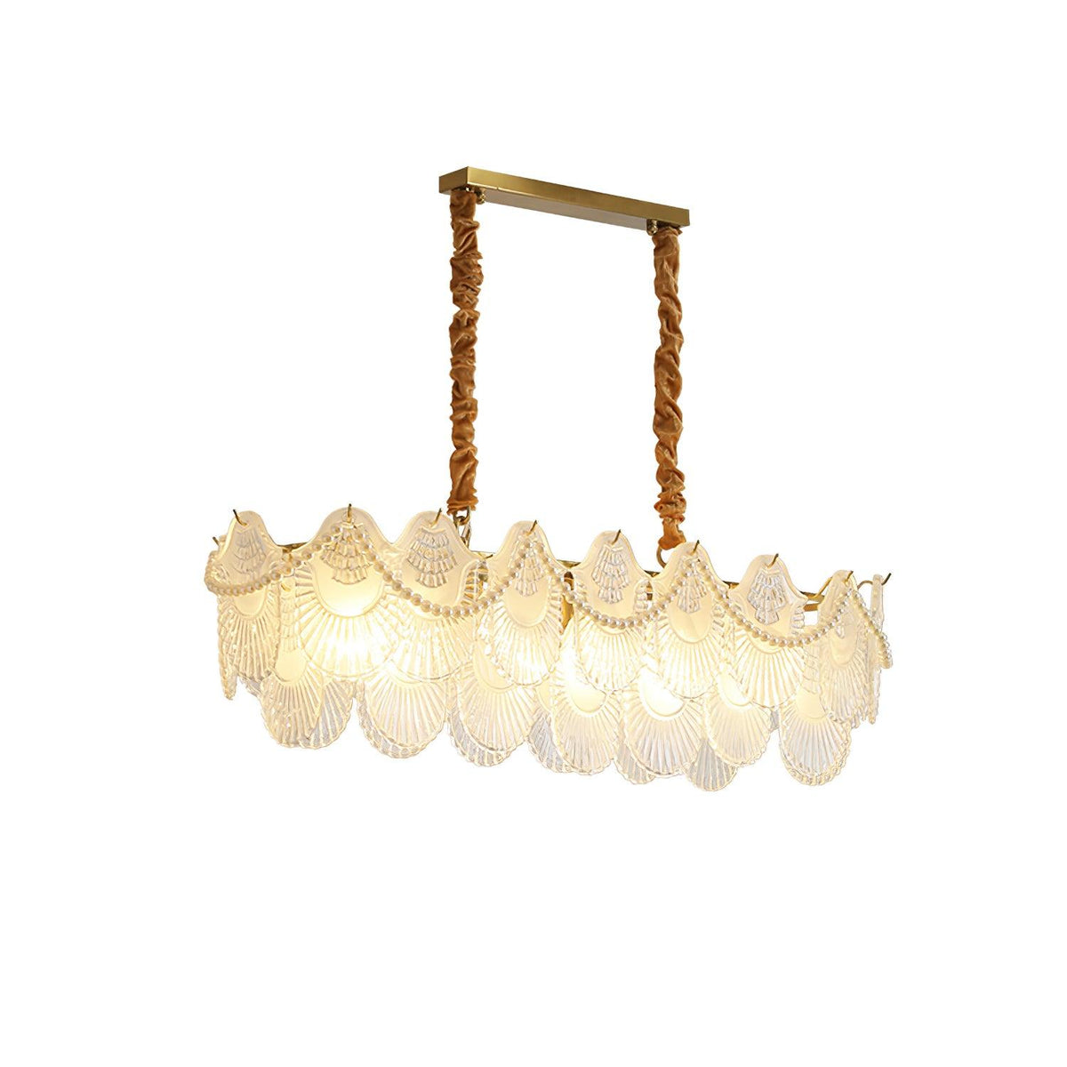 Pearl Glass Shell Chandelier – Modern Copper & Glass Pendant Light for Dining Room and Living Room