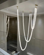 Pearl Necklace Acrylic Ball Chandelier, Modern Gold LED Pendant Light