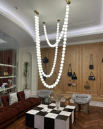 Pearl Necklace Acrylic Ball Chandelier, Modern Gold LED Pendant Light