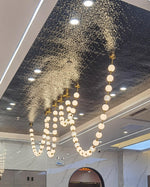 Pearl Necklace Acrylic Ball Chandelier, Modern Gold LED Pendant Light