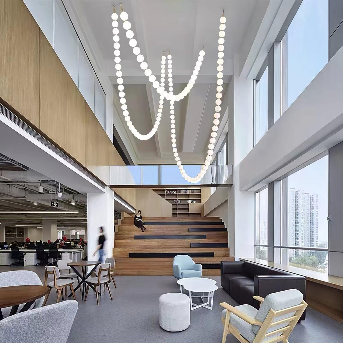 Pearl Necklace Acrylic Ball Chandelier, Modern Gold LED Pendant Light