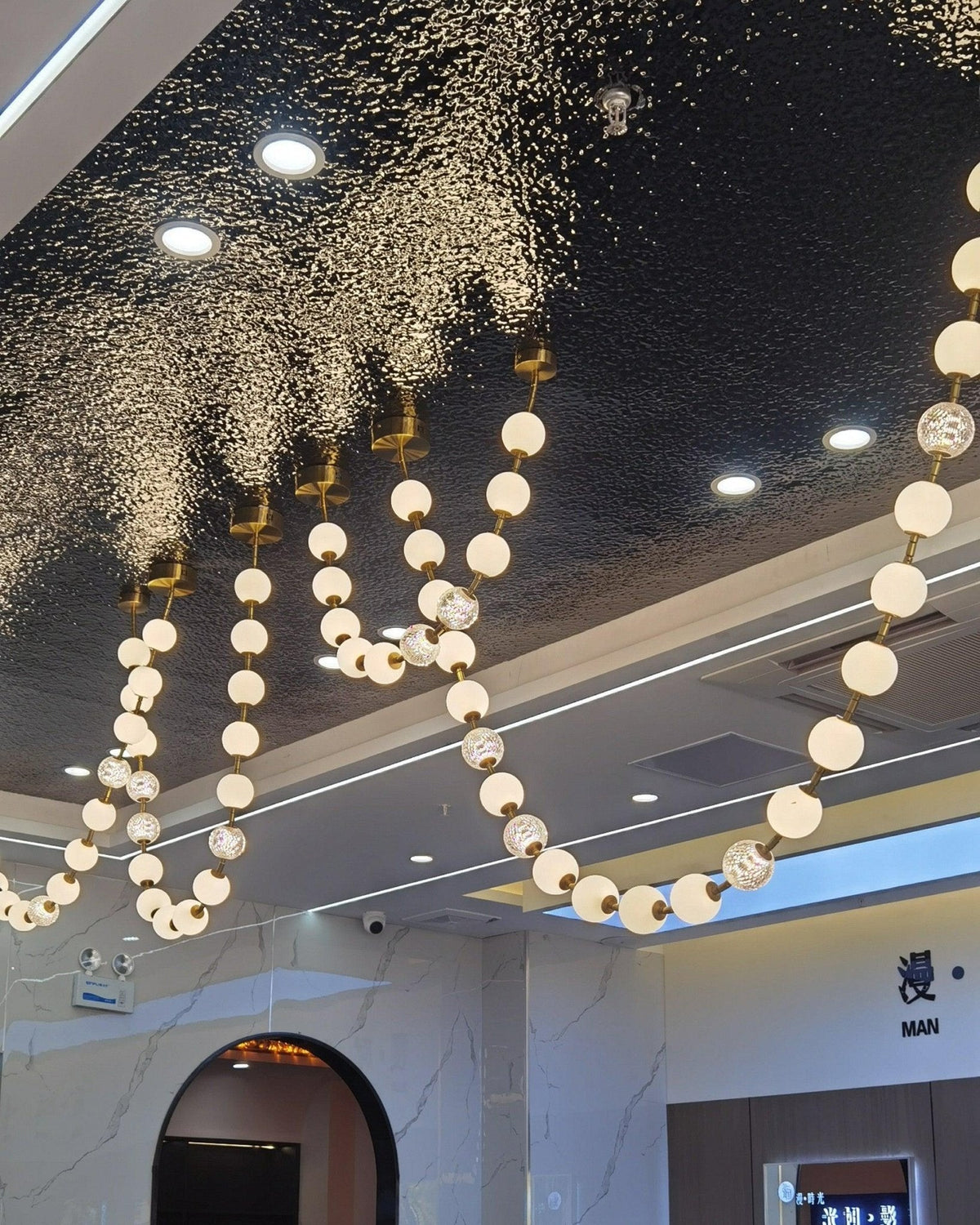 Pearl Necklace Acrylic Ball Chandelier, Modern Gold LED Pendant Light