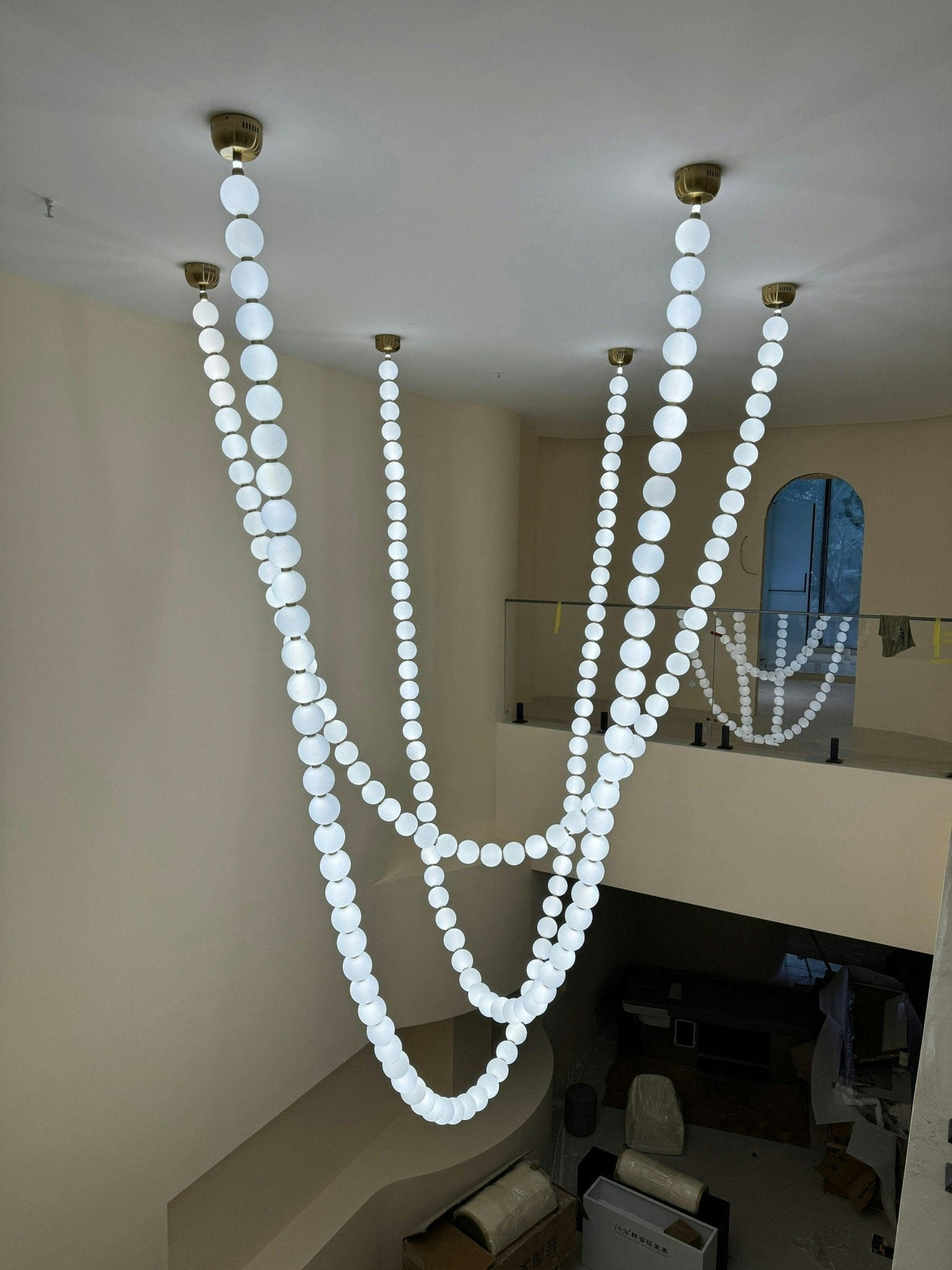 Pearl Necklace Acrylic Ball Chandelier, Modern Gold LED Pendant Light