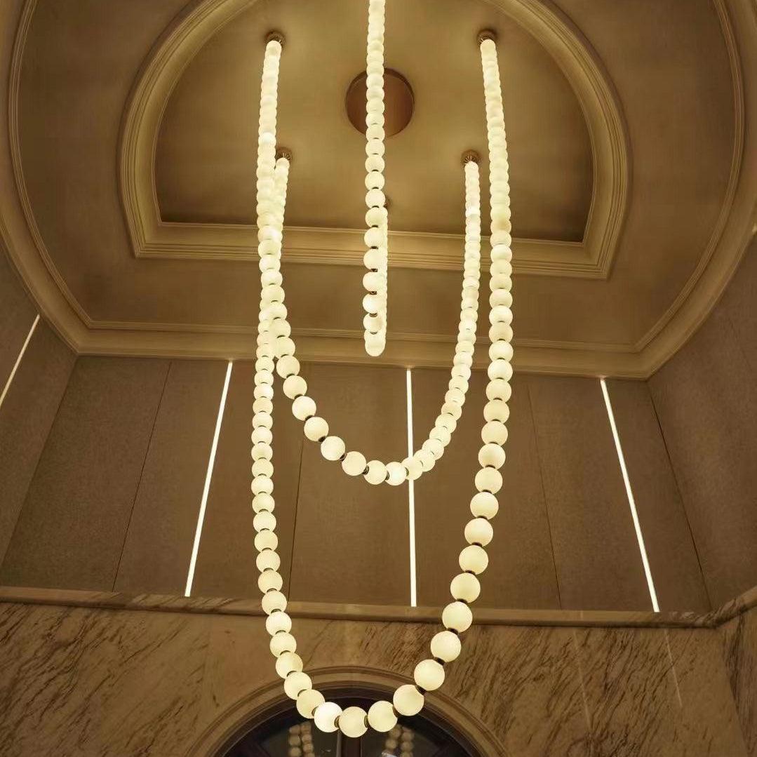 Pearl Necklace Acrylic Ball Chandelier, Modern Gold LED Pendant Light
