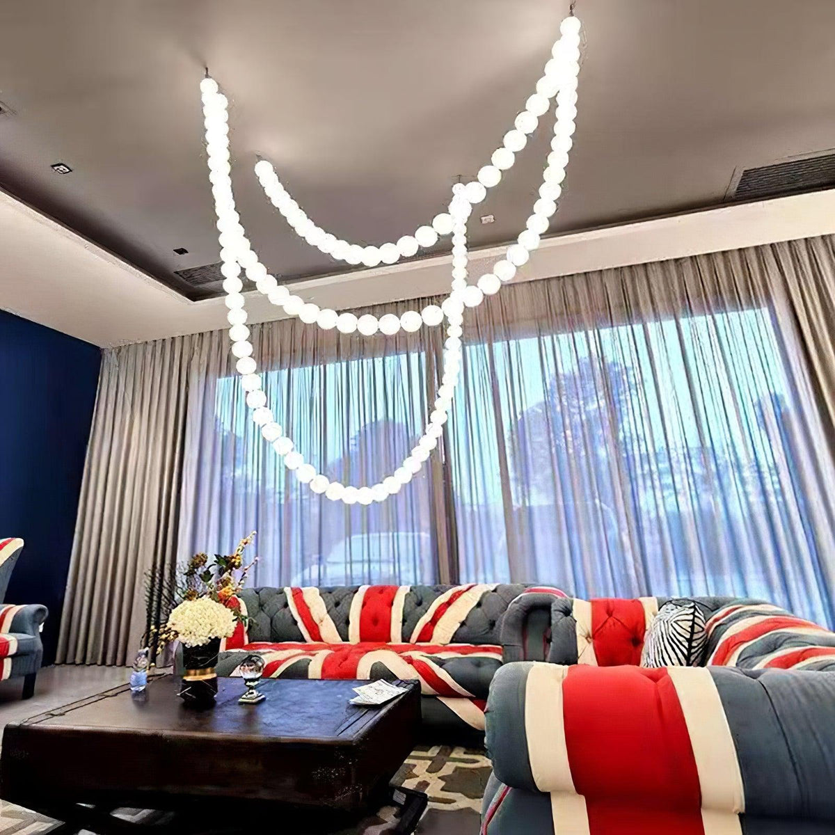 Pearl Necklace Acrylic Ball Chandelier, Modern Gold LED Pendant Light