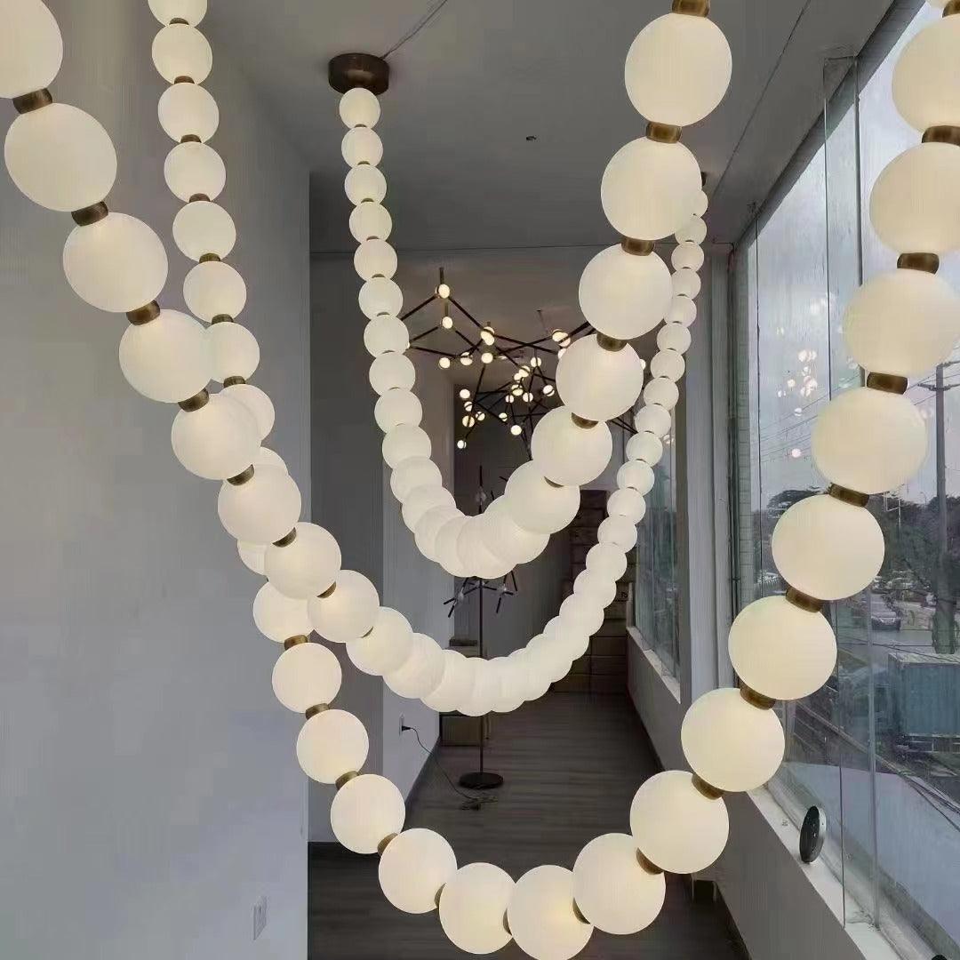 Pearl Necklace Acrylic Ball Chandelier, Modern Gold LED Pendant Light