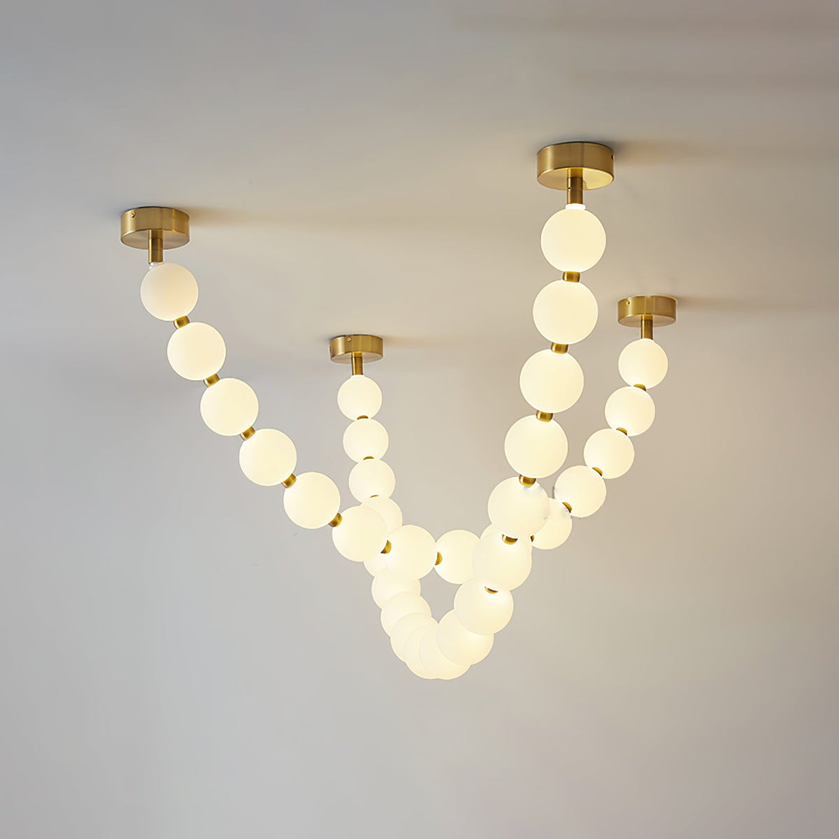 Pearl Necklace Acrylic Ball Chandelier, Modern Gold LED Pendant Light