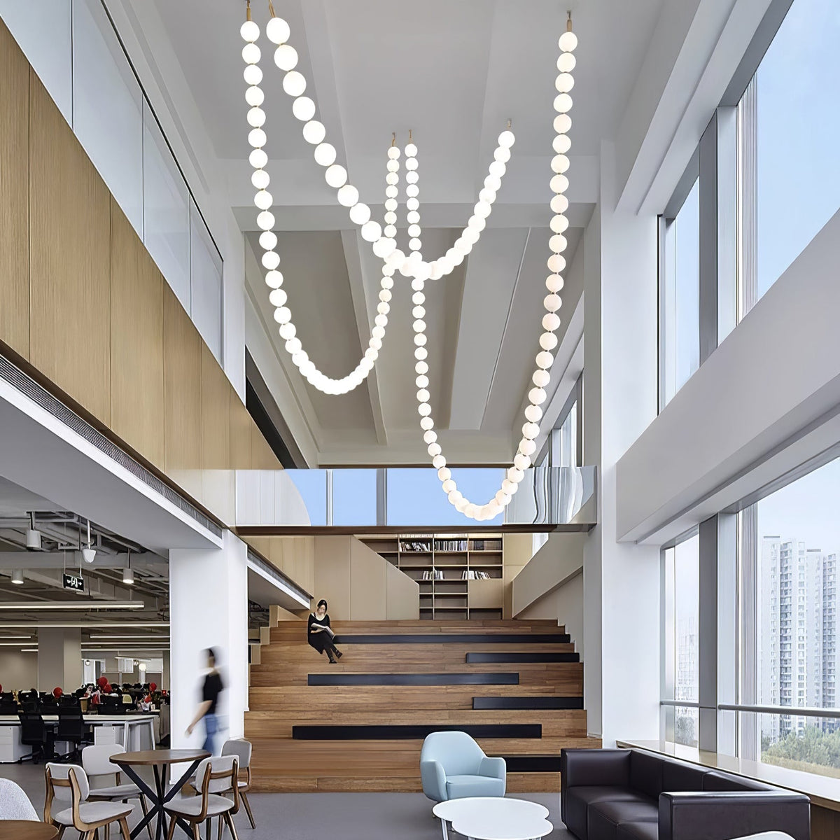 Pearl Glass Ball Chandelier – Modern Gold LED Pendant Light
