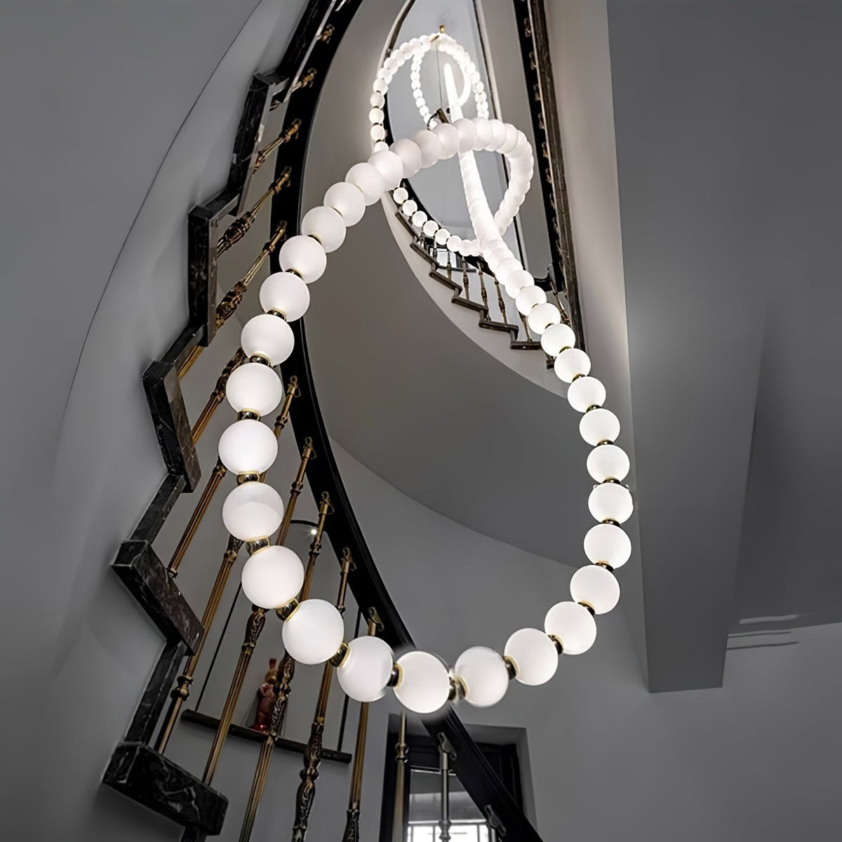 Pearl Necklace Acrylic Ball Chandelier, Modern Gold LED Pendant Light