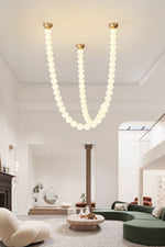 Pearl Necklace Acrylic Ball Chandelier, Modern Gold LED Pendant Light