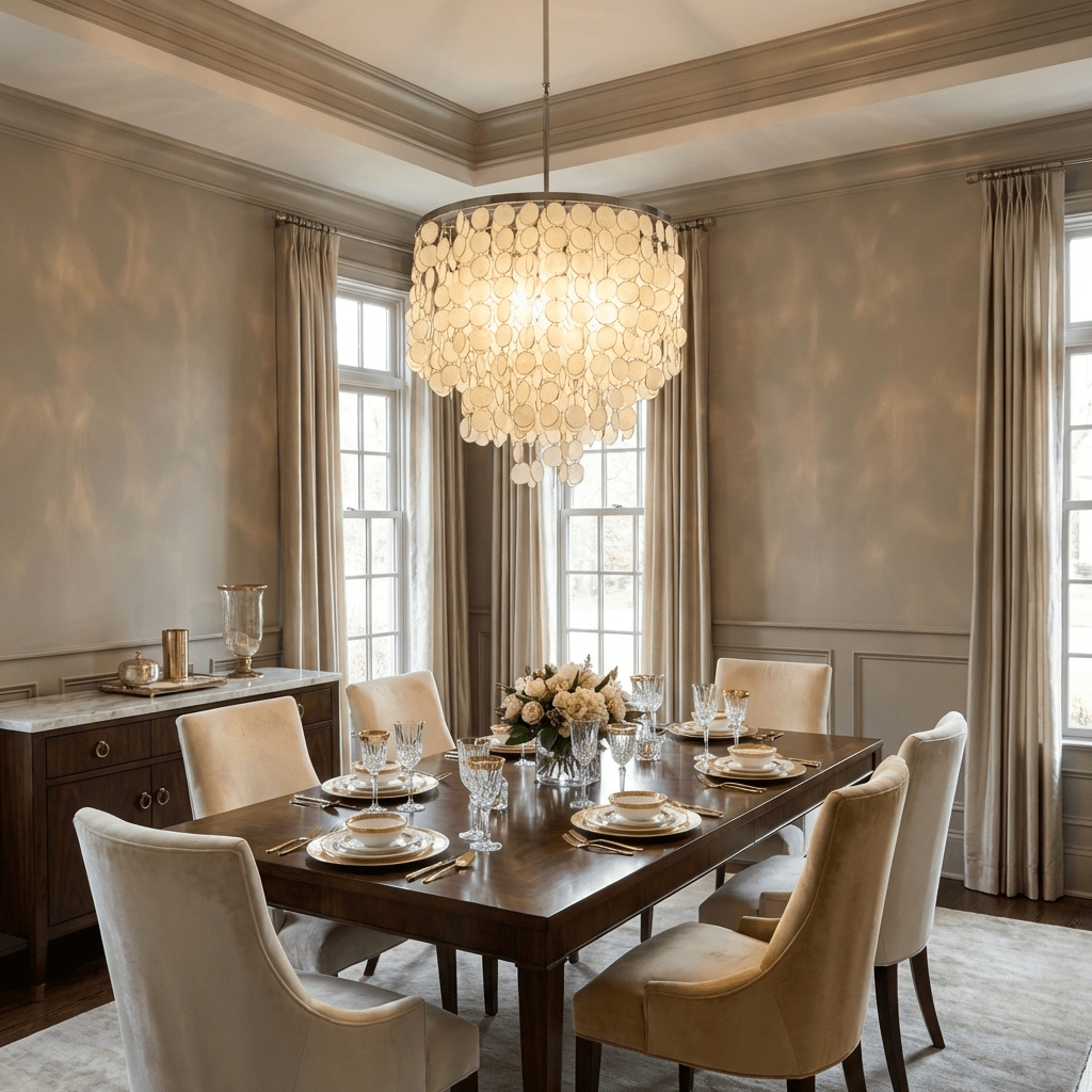 Pearl Shell Chandelier – Natural Shell Disc Pendant Light for Coastal Interiors