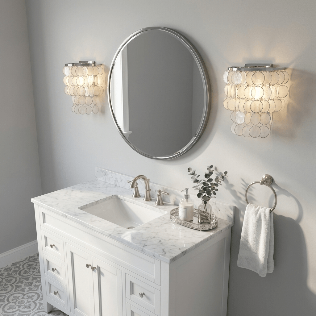 Pearl Shell Wall Sconce – Natural Layered Shell Wall Light for Bedroom, Living Room & Hallway