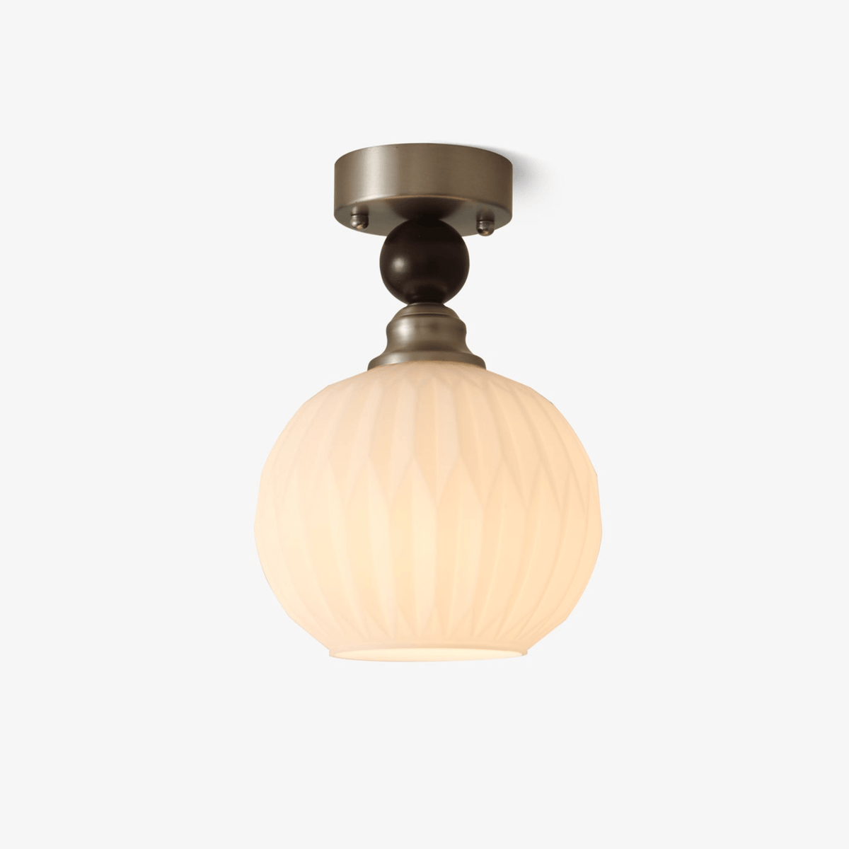 Pearl Sphere Flush Mount Ceiling Light in Frosted Glass and Walnut