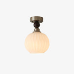 Pearl Sphere Flush Mount Ceiling Light in Frosted Glass and Walnut