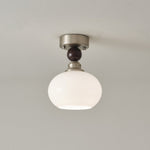 Pearl Sphere Flush Mount Ceiling Light in Frosted Glass and Walnut