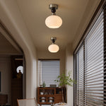 Pearl Sphere Flush Mount Ceiling Light in Frosted Glass and Walnut