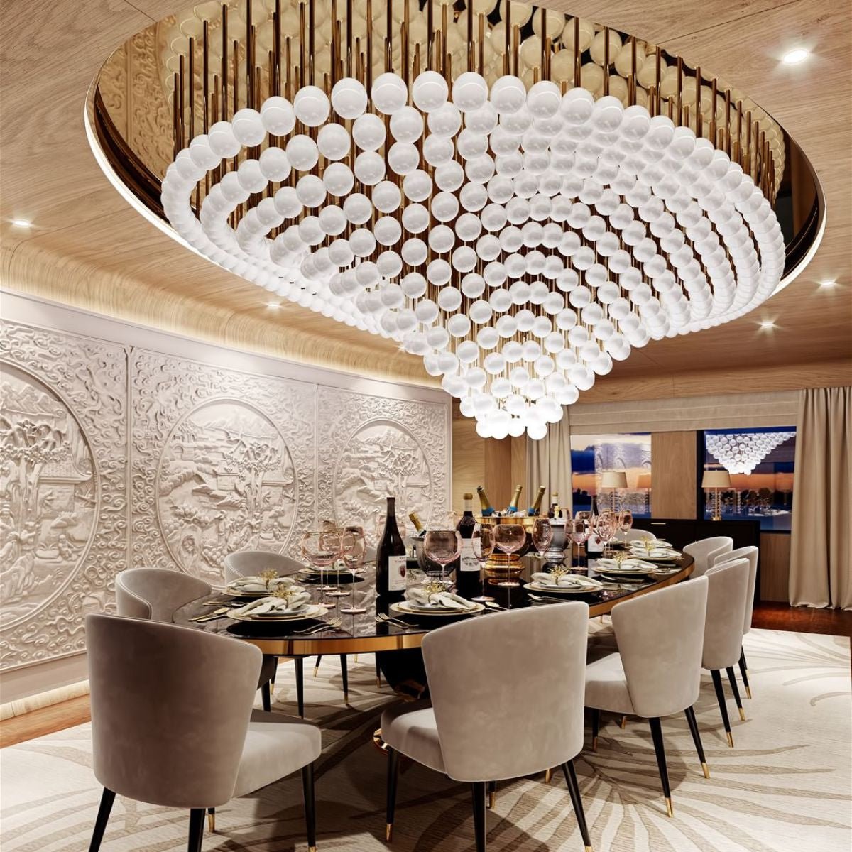 Pearl Wave Crystal Chandelier – Modern Designer LED Pendant Light