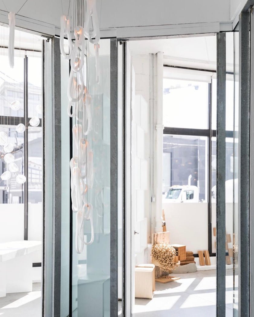 Pearlescent Glass Filament Chandelier – Modern Designer Pendant Light