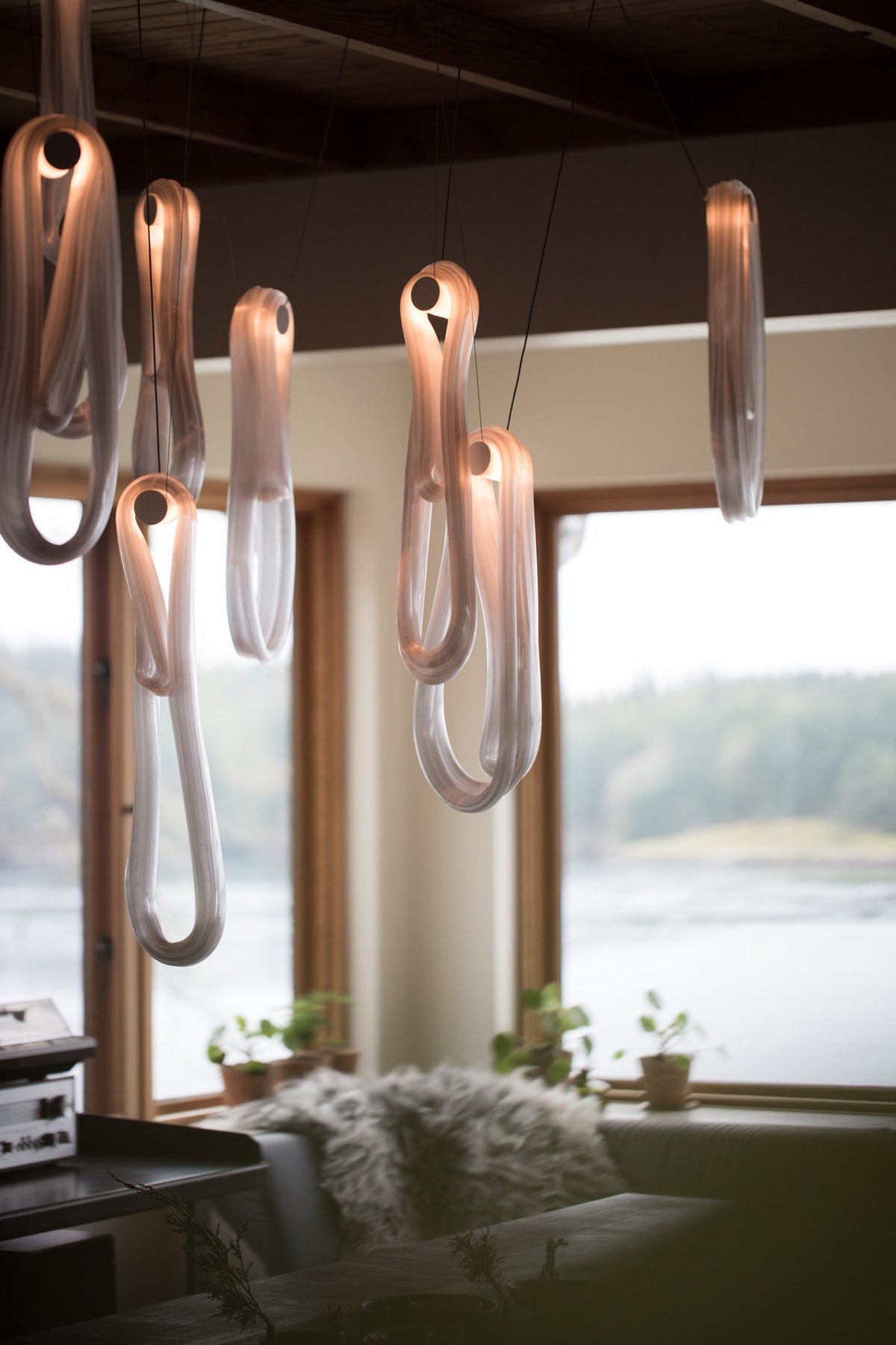 Pearlescent Glass Filament Chandelier – Modern Designer Pendant Light