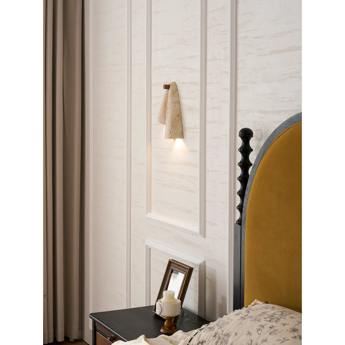 Velo Draped Stone Wall Sconce in Natural Travertine