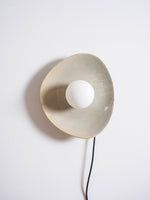 Pebble Disc Ceramic Plug-In Wall Sconce, Taupe & White, Modern Minimalist