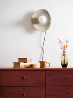 Pebble Disc Ceramic Plug-In Wall Sconce, Taupe & White, Modern Minimalist