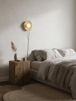 Pebble Disc Ceramic Plug-In Wall Sconce, Taupe & White, Modern Minimalist