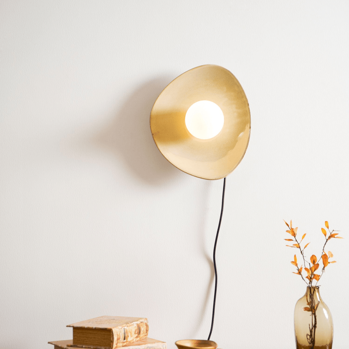 Pebble Disc Ceramic Plug-In Wall Sconce, Taupe & White, Modern Minimalist