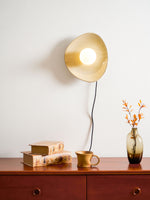 Pebble Disc Ceramic Plug-In Wall Sconce, Taupe & White, Modern Minimalist