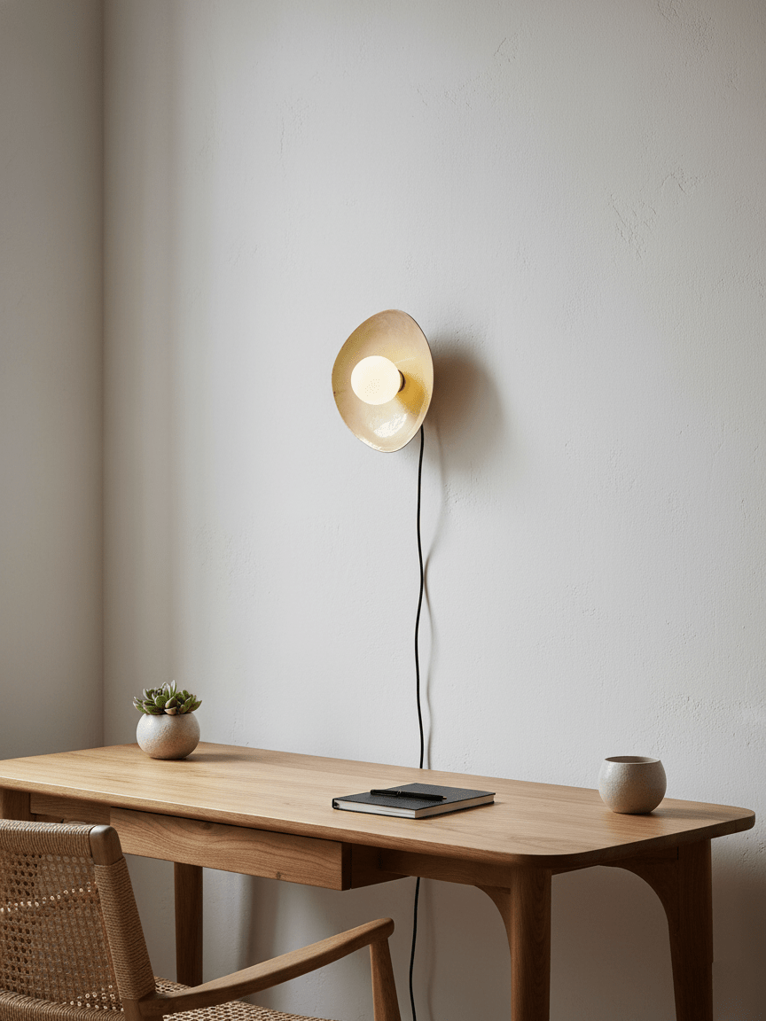 Pebble Disc Ceramic Plug-In Wall Sconce, Taupe & White, Modern Minimalist