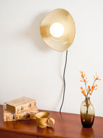 Pebble Disc Ceramic Plug-In Wall Sconce, Taupe & White, Modern Minimalist