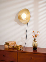 Pebble Disc Ceramic Plug-In Wall Sconce, Taupe & White, Modern Minimalist